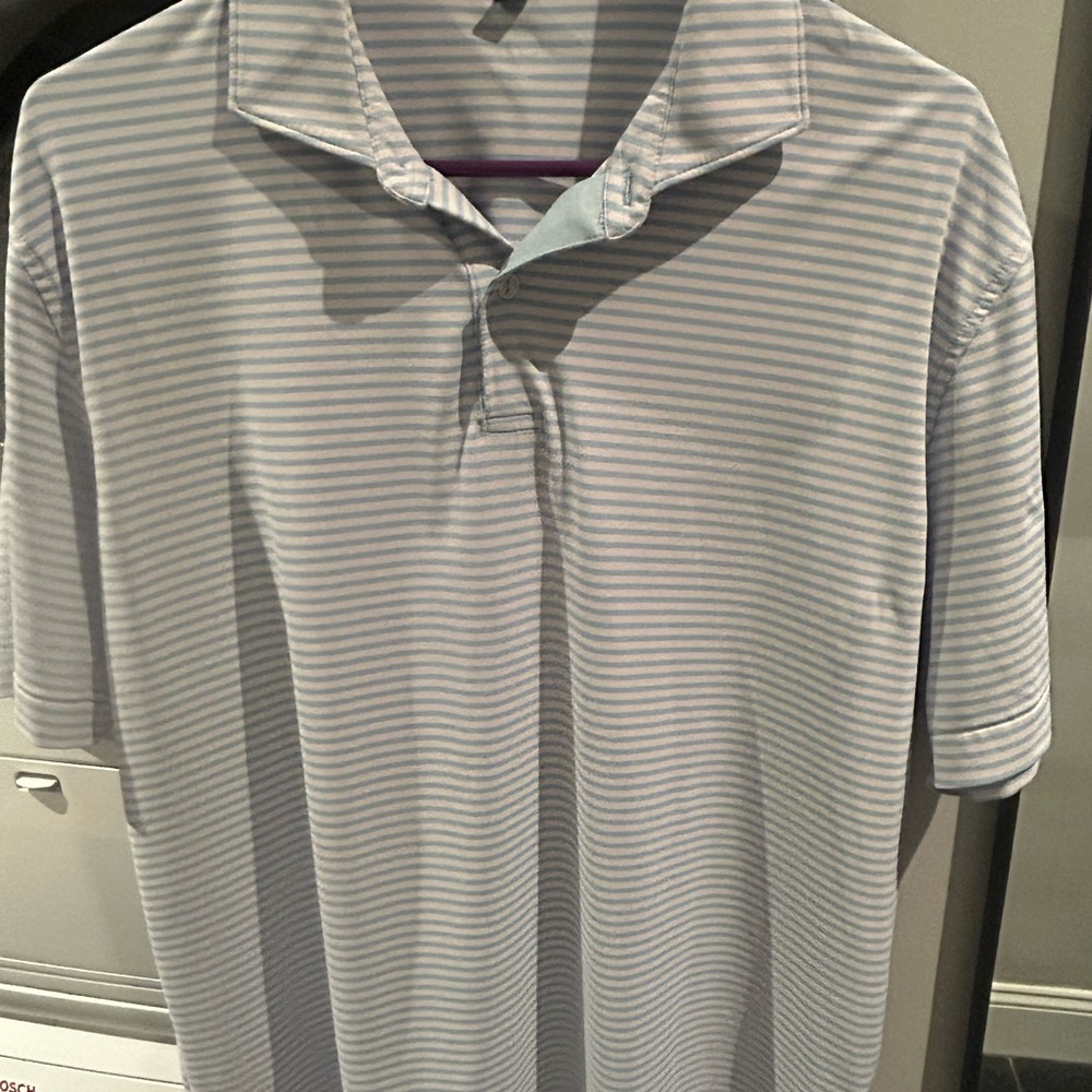 Peter Millar Light Blue and Pink Striped Polo Shirt